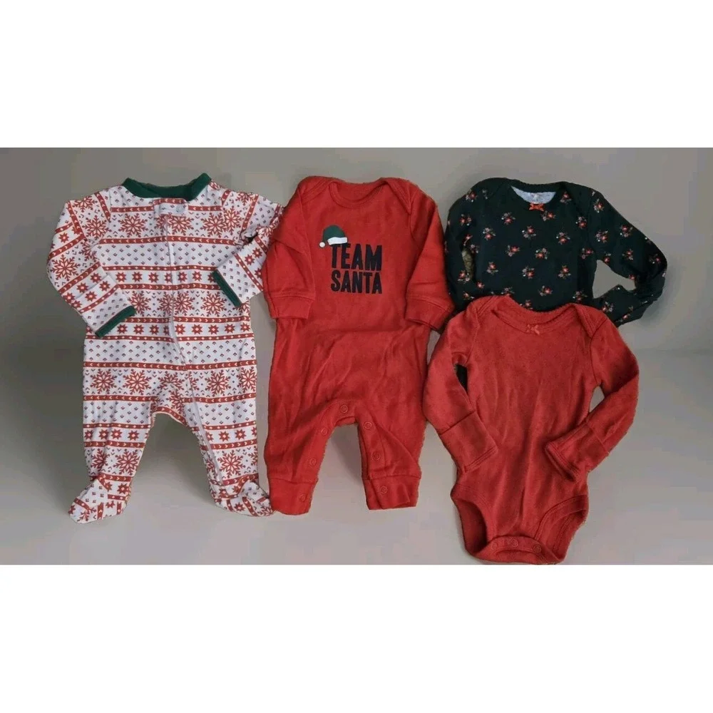 NEWBORN Christmas Pajama Bundle Unisex Baby Red Green Team Santa Holiday - MC1‎